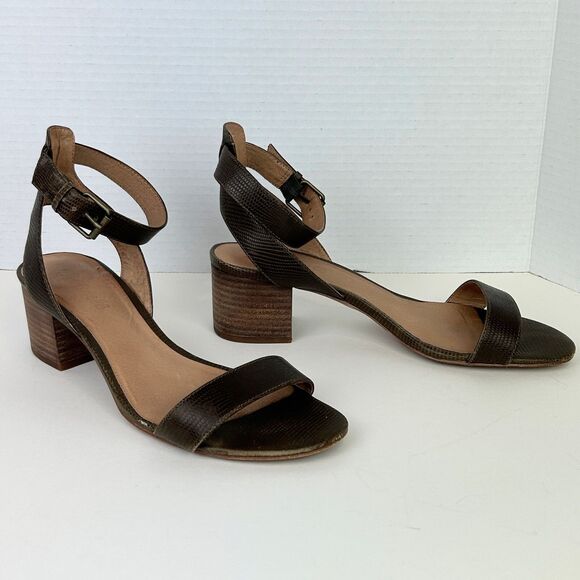 Madewell Alice Strappy Sandal Block Heels Leather Brown Croc Embossed Women's 8 - Picture 6 of 11